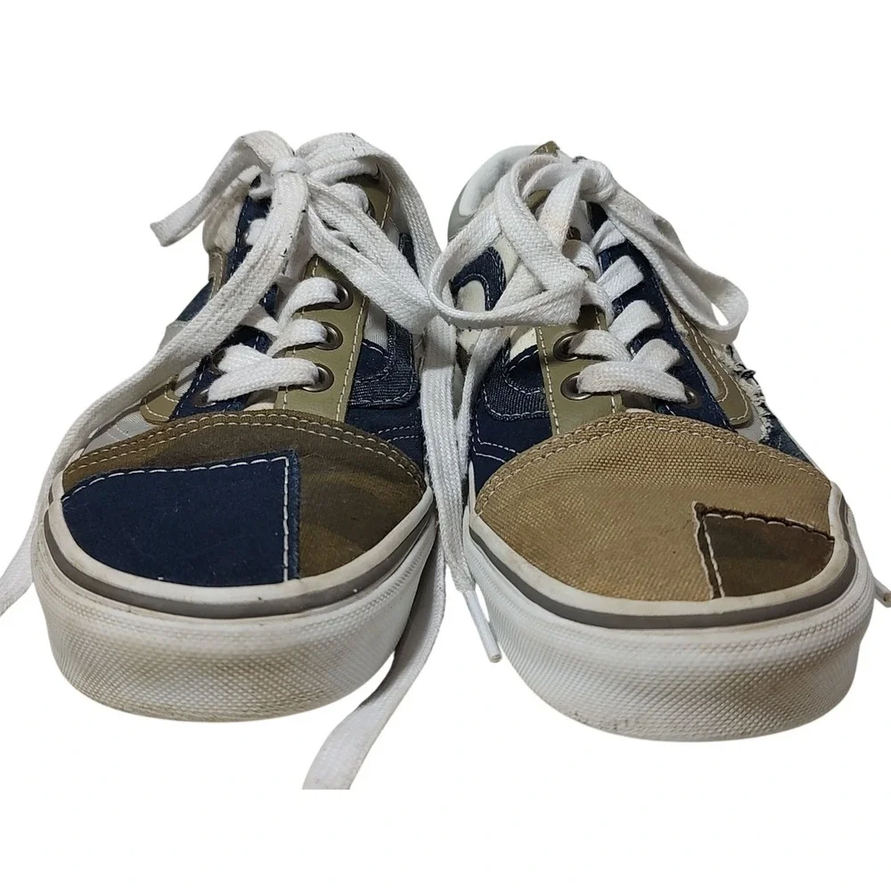 Vans‎ Old Skool Sneakers Patchwork Camo Fuzzy Olive Denim Shoes Womens Size 7.5
